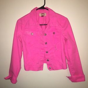 Lei | hot pink distressed jean jacket